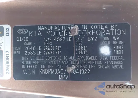 2017 Kia Sportage Lx из США, поврежденный, VIN KNDPM3AC7H7041922